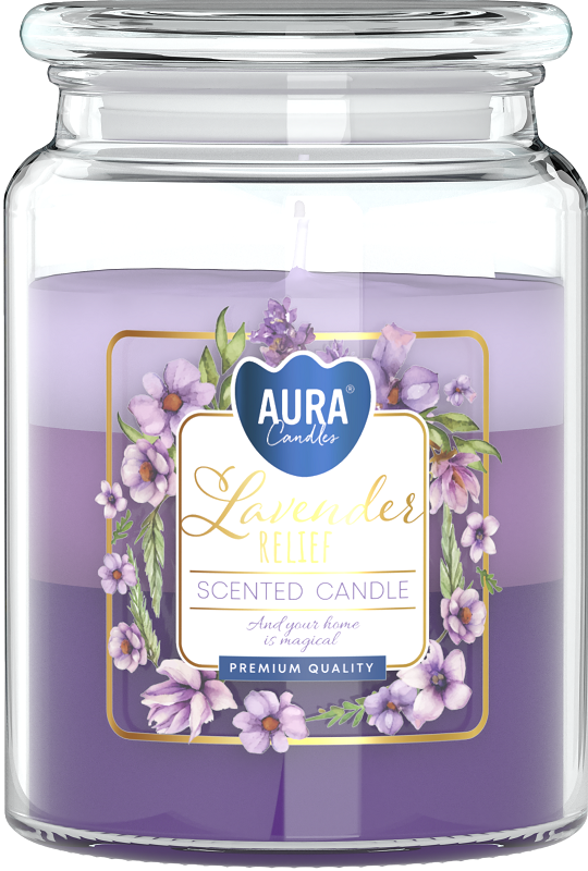 Bispol Aura snd99t-385 Lawendowe Ukojenie duża trójkolorowa świeca zapachowa w słoju z wieczkiem 100h