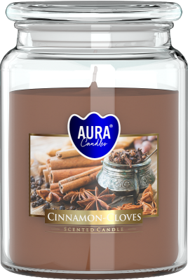 Bispol Aura snd99-374 Cynamon z Goździkami duża świeca zapachowa w słoju z wieczkiem 100h