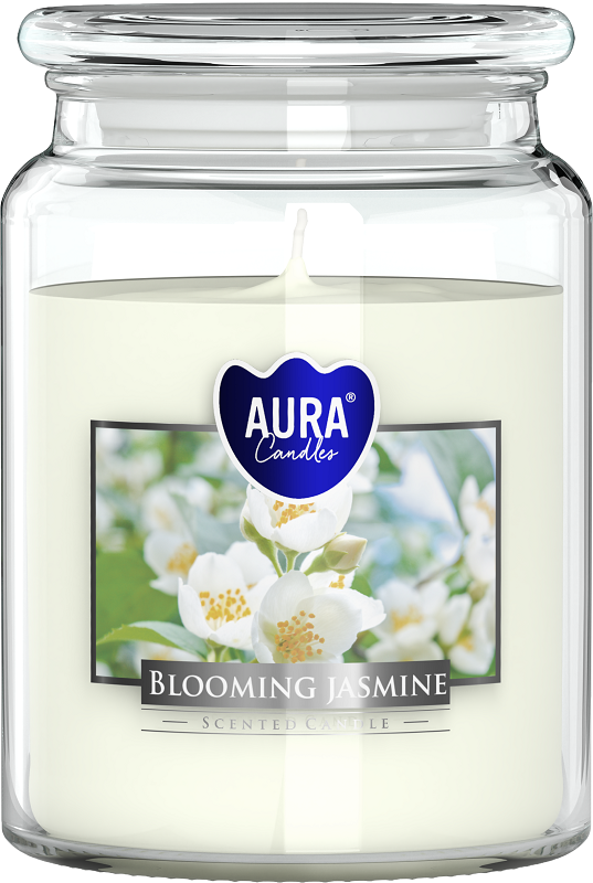 Bispol Aura snd99-169 Kwitnący Jaśmin duża świeca zapachowa w słoju z wieczkiem 100h