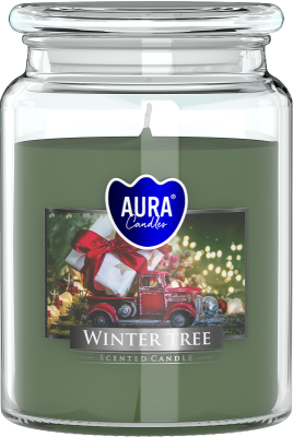 Bispol Aura snd99-348 Zimowe Drzewko duża świeca zapachowa w słoju z wieczkiem 100h