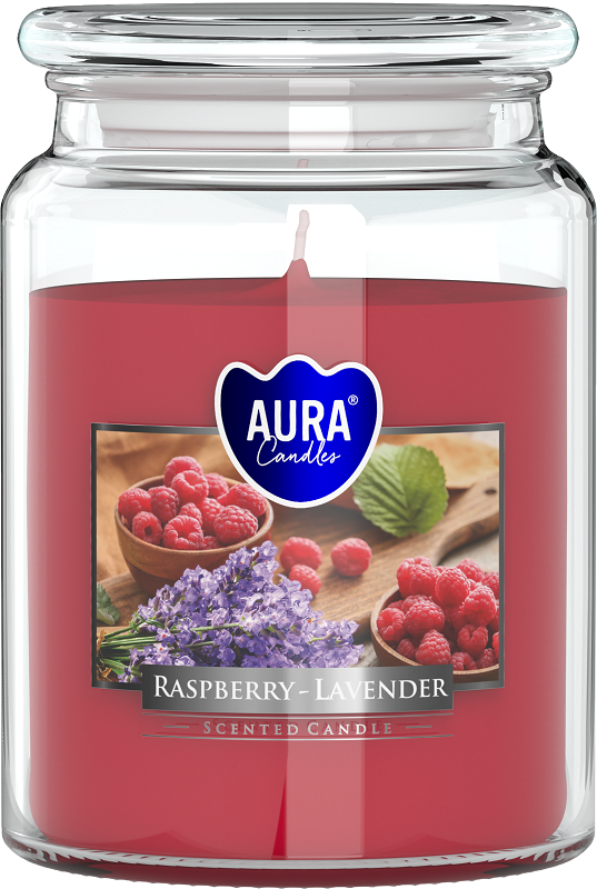 Bispol Aura snd99-352 Malina z Biała Lawendą duża świeca zapachowa w słoju z wieczkiem 100h