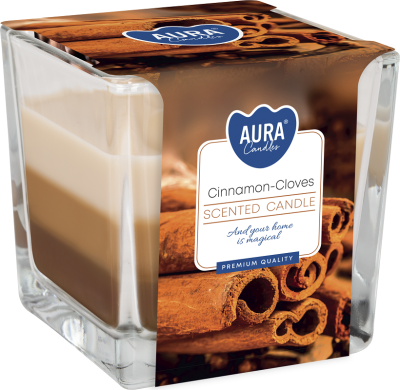 Bispol Aura snk80-374 CYNAMON - GOŹDZIKI trójkolorowa świeca zapachowa w szkle - 32H