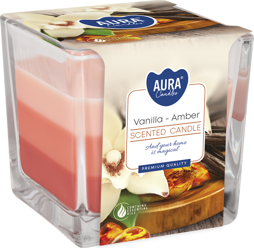 Bispol Aura snk80-355 WANILIA - BURSZTYN trójkolorowa świeca zapachowa w szkle - 32H