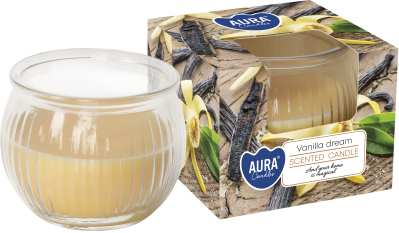 Bispol Aura sn69-349 WANILIOWE MARZENIE świeca zapachowa w karbowanym szkle - 18h