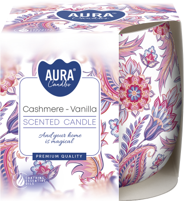 Bispol Aura sn71s-61 KASZMIR - WANILIA świeca zapachowa w szkle z wzorem - 20h