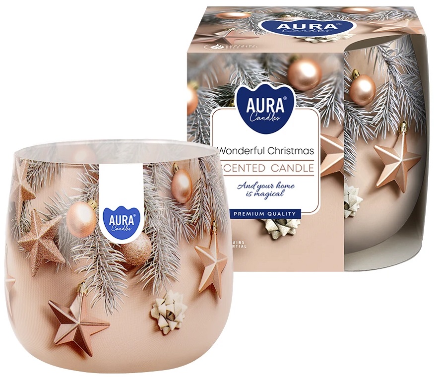 Bispol Aura sn71s-52 WSPANIAŁE ŚWIĘTA świeca zapachowa w szkle z wzorem - 20h