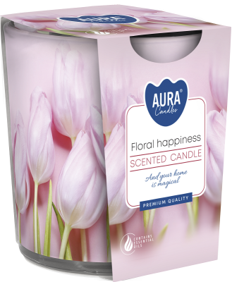 Bispol Aura sn72s-41 KWIATOWA RADOŚĆ świeca zapachowa w prostym szkle z wzorem - 22h