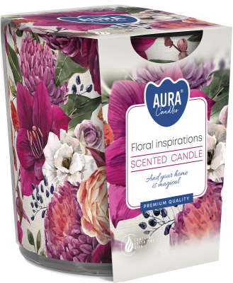 Bispol Aura sn72s-30 KWIATOWE INSPIRACJE świeca zapachowa w prostym szkle z wzorem - 22h