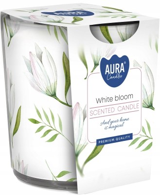 Bispol Aura sn72s-42 BIAŁY ROZKWIT świeca zapachowa w prostym szkle z wzorem - 22h