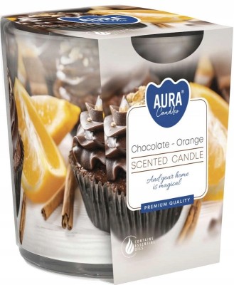 Bispol Aura sn72s-54 CZEKOLADA - POMARAŃCZA świeca zapachowa w prostym szkle z wzorem - 22h