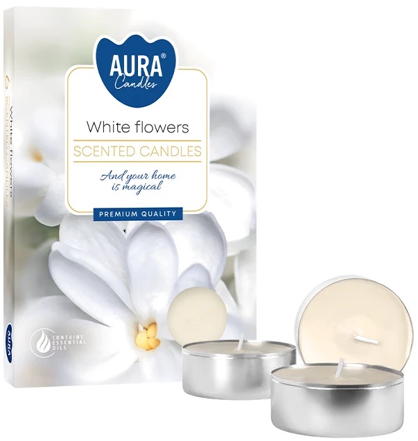 PODGRZEWACZE świeczki zapachowe Bispol p15-179 Aura - BIAŁE KWIATY - 6 szt.