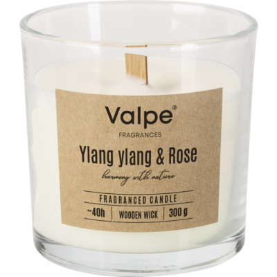 Bispol sn100-000-384 Valpe YLANG YLANG & RÓŻA świeca zapachowa w szkle z drewnianym knotem