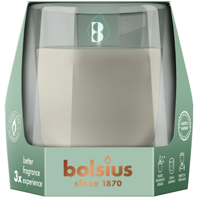 Bolsius CleanLight CYPRYS i AMBER szary świecznik z wymienną wkładką zapachową