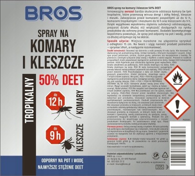 Bros spray przeciw komarom i kleszczom 50% deet 90ml