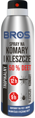 Bros spray przeciw komarom i kleszczom 50% deet 90ml