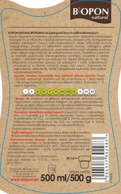 Bopon Biohumus wieloskładnikowy płynny nawóz organiczno mineralny do pelargonii i roślin balkonowych BiOPON 500ml